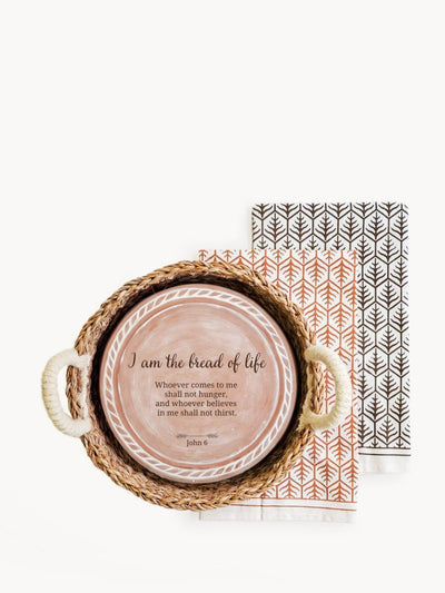 Personalized Bread Warmer & Basket Gift Set with Tea Towel - Bible Round - The Sunflower Store Co