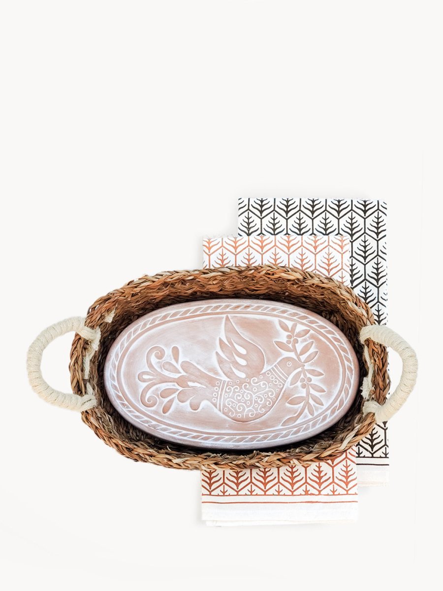 Bread Warmer & Basket Gift Set with Tea Towel - Bird Oval - The Sunflower Store Co