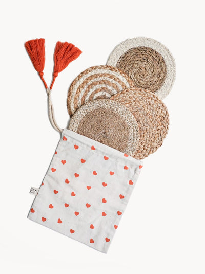 Natural Coaster Trivet Gift Set with Heart pouch - The Sunflower Store Co