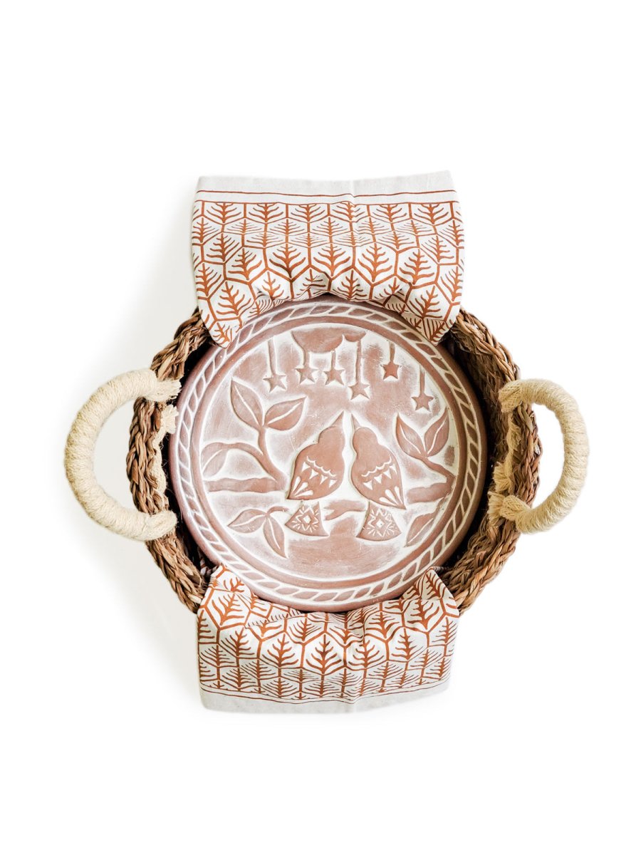 Bread Warmer & Basket Gift Set with Tea Towel - Lovebird Round - The Sunflower Store Co