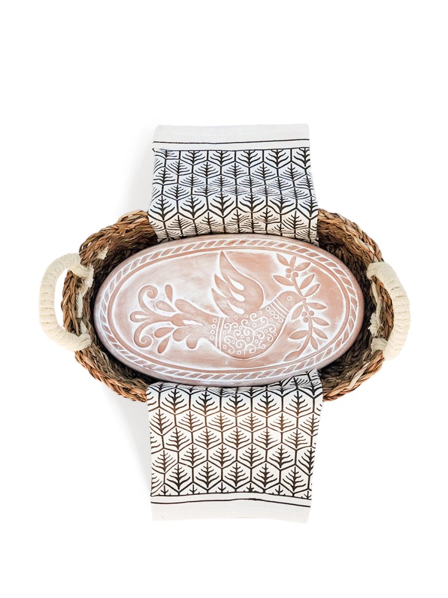 Bread Warmer & Basket Gift Set with Tea Towel - Bird Oval - The Sunflower Store Co