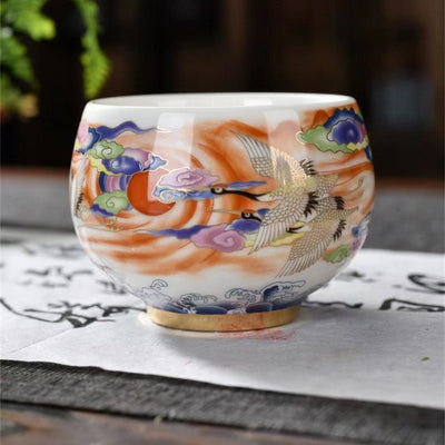 White Porcelain Single - cup Teacup Teacup High - grade Crane And Mutton Fat Jade Porcelain - The Sunflower Store Co