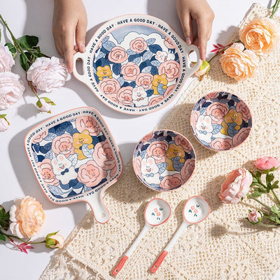 Rose Underglaze Porcelain Household Tableware Large - The Sunflower Store Co