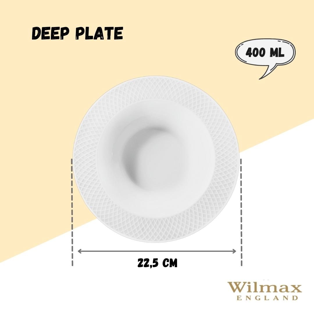 White Porcelain Deep Plate With Embossed Wide Rim 9" inch | For soup, pasta, salad - The Sunflower Store Co
