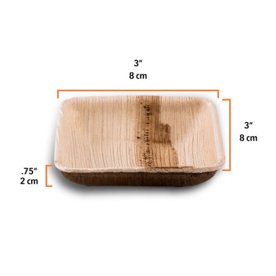 Palm Leaf Square Bowl 3.5" Inch - 3oz Mini (25 count) - The Sunflower Store Co
