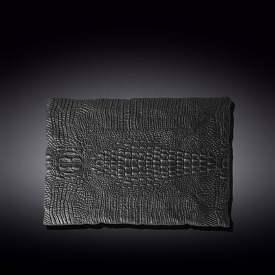 Black Porcelain Slate look Rectangular Serving Dish With Crocodile Skin Texture. 11.75" inch X 8.25" inch - The Sunflower Store Co