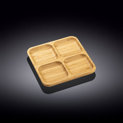 Set Of 4 Bamboo Square Divided Dish / Bento box 8.5" inch X 8.5" inch - The Sunflower Store Co