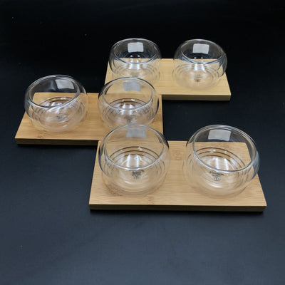 A Set Of 3 Bamboo Double Trays With 6 Doublewalled Thermo Bowls To Match - The Sunflower Store Co