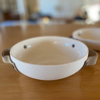 BOWL - HANDMADE WITH LEATHER HANDLES - 17CM - The Sunflower Store Co