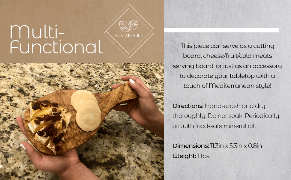 Original Olive Wood Cutting Board with Handle - The Sunflower Store Co