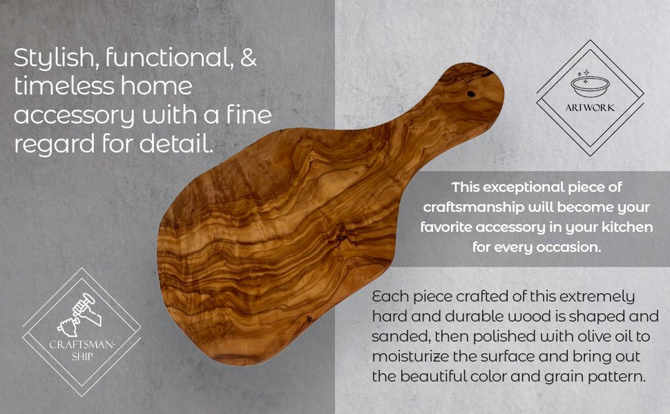 Original Olive Wood Cutting Board with Handle - The Sunflower Store Co