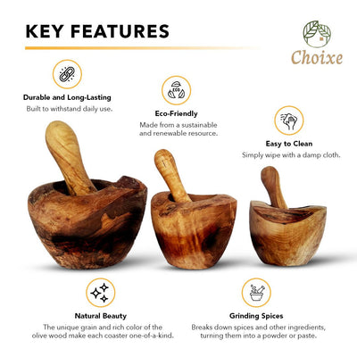 Olive Wood Rustic Mortar and Pestle - The Sunflower Store Co