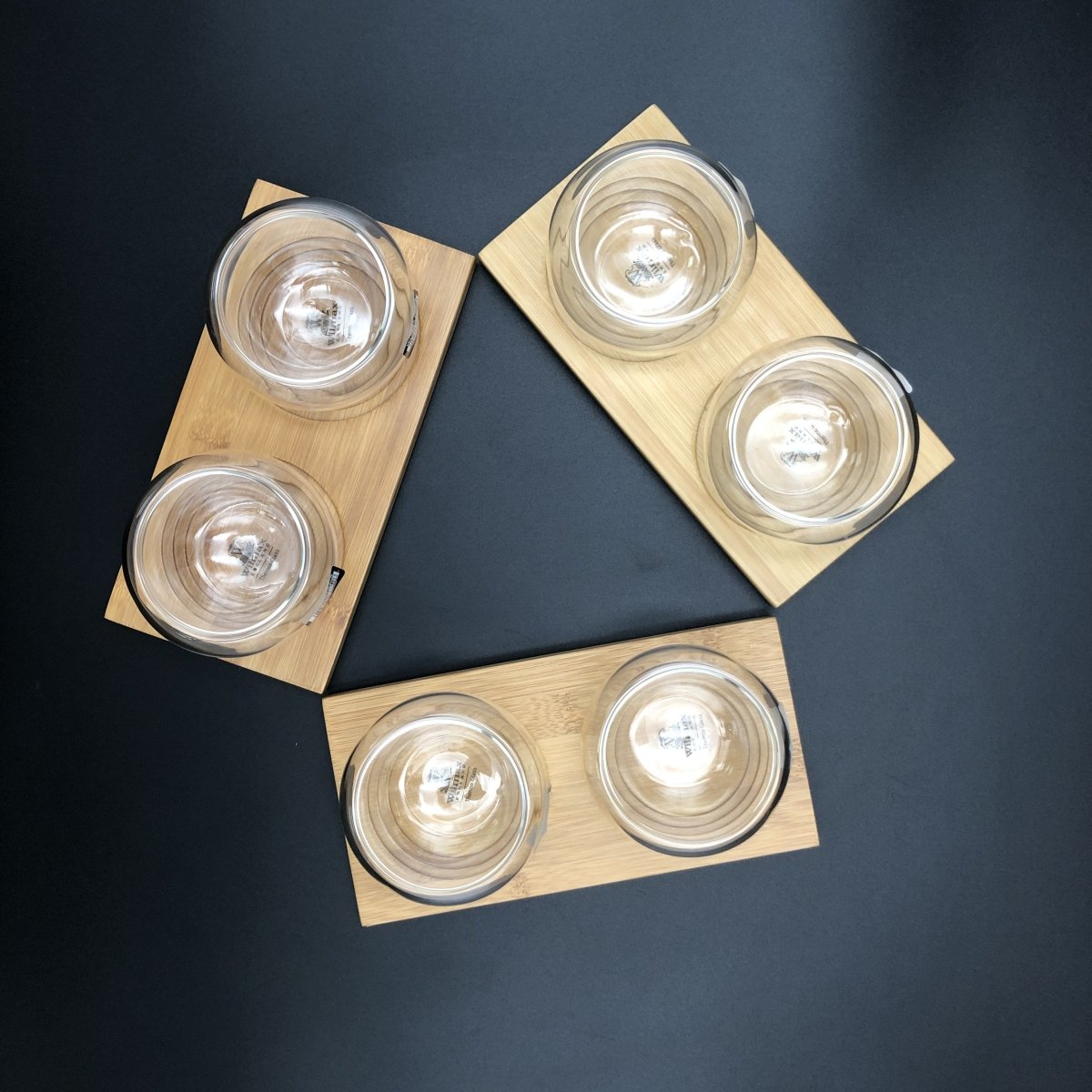 A Set Of 3 Bamboo Double Trays With 6 Doublewalled Thermo Bowls To Match - The Sunflower Store Co
