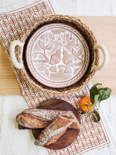 Bread Warmer & Basket Gift Set with Tea Towel - Lovebird Round - The Sunflower Store Co