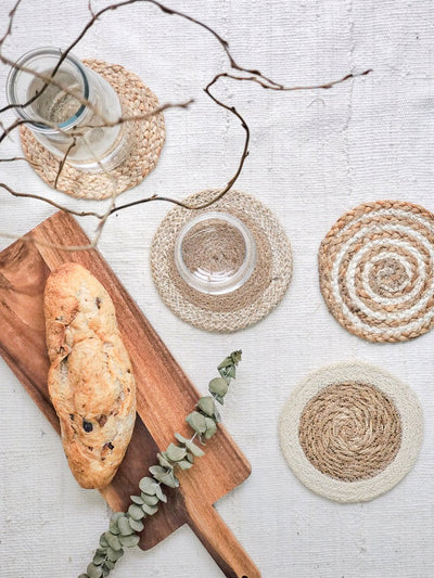 Natural Coaster Trivet Gift Set with Heart pouch - The Sunflower Store Co
