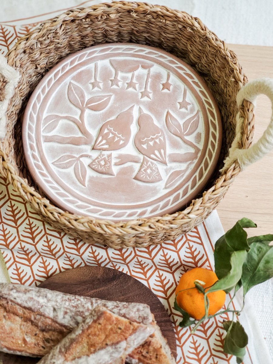 Bread Warmer & Basket Gift Set with Tea Towel - Lovebird Round - The Sunflower Store Co