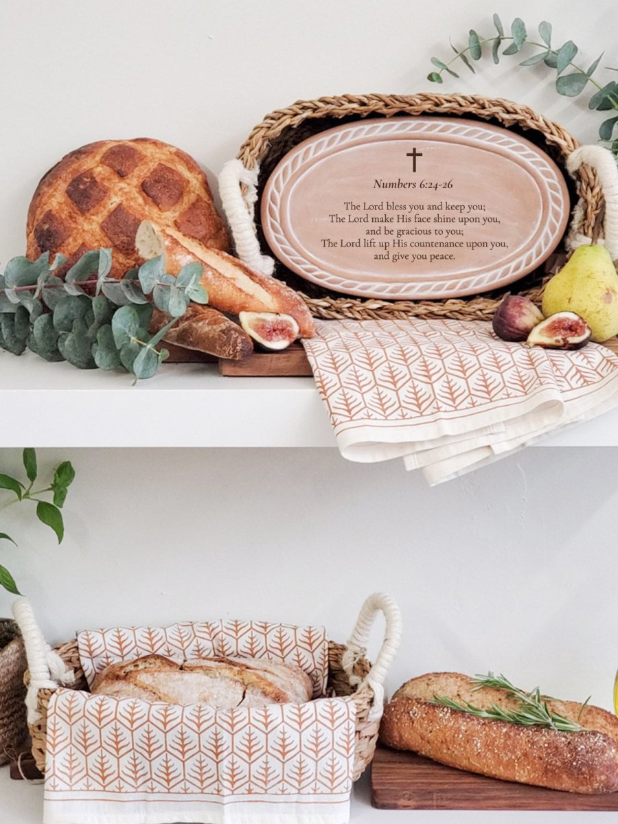 Personalized Bread Warmer & Basket Gift Set with Tea Towel - Bible Oval - The Sunflower Store Co