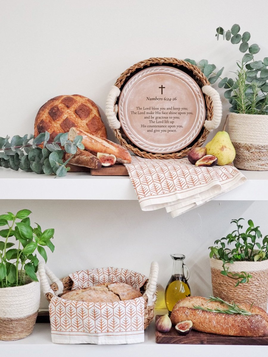 Personalized Bread Warmer & Basket Gift Set with Tea Towel - Bible Round - The Sunflower Store Co