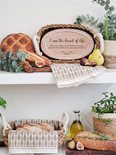 Personalized Bread Warmer & Basket Gift Set with Tea Towel - Bible Oval - The Sunflower Store Co