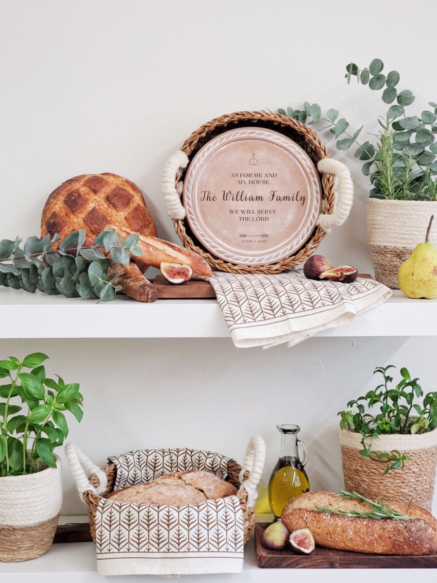 Personalized Bread Warmer & Basket Gift Set with Tea Towel - Bible Round - The Sunflower Store Co