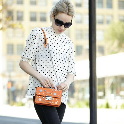 SUSU Studded Small Leather Crossbody Bag Orange Purse Cute Handbag Women's Handbag - The Sunflower Store Co