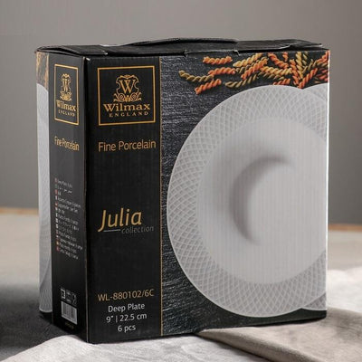 White Porcelain Deep Plate With Embossed Wide Rim 9" inch | For soup, pasta, salad - The Sunflower Store Co