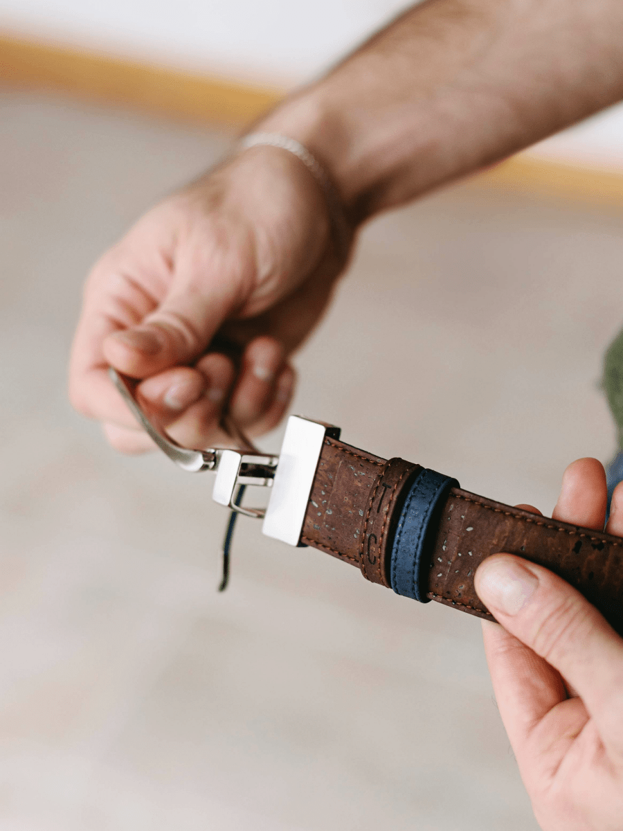 Cork Reversible Men's Belt (Brown/Navy) - The Sunflower Store Co