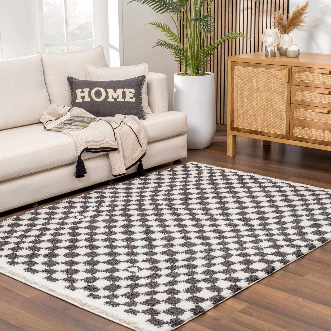 Kieu Black & White Checkered Area Rug - The Sunflower Store Co
