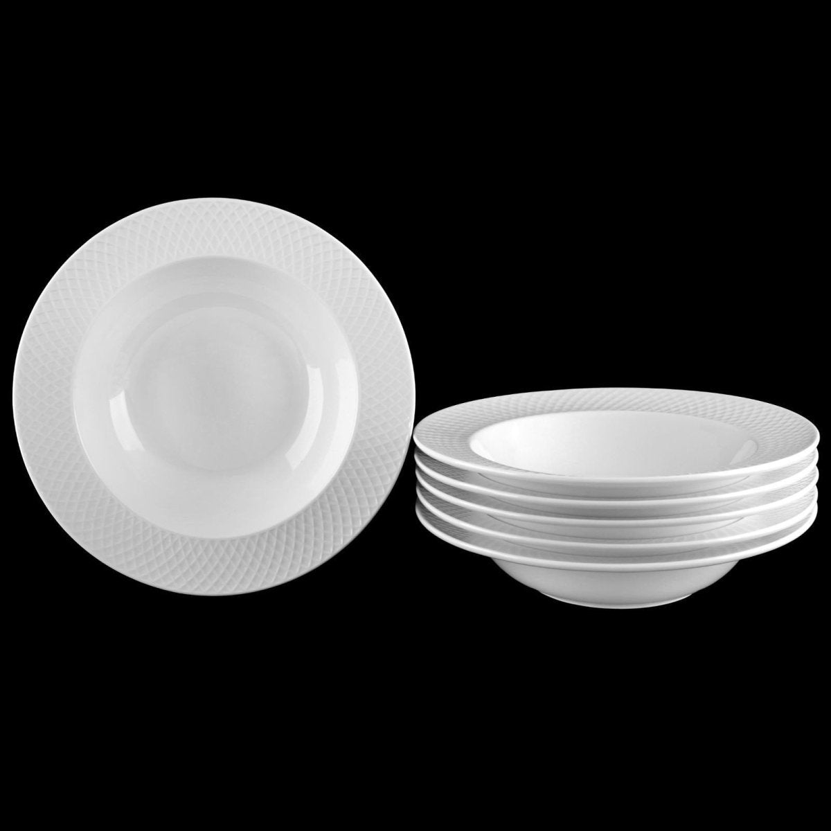 White Porcelain Deep Plate With Embossed Wide Rim 9" inch | For soup, pasta, salad - The Sunflower Store Co