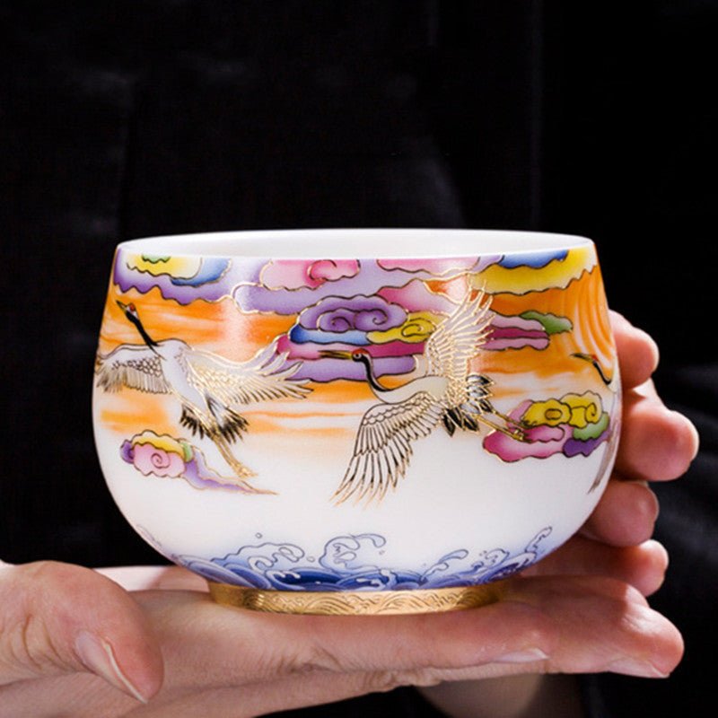 White Porcelain Single - cup Teacup Teacup High - grade Crane And Mutton Fat Jade Porcelain - The Sunflower Store Co
