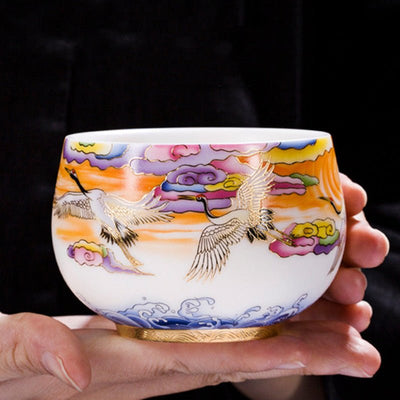 White Porcelain Single - cup Teacup Teacup High - grade Crane And Mutton Fat Jade Porcelain - The Sunflower Store Co