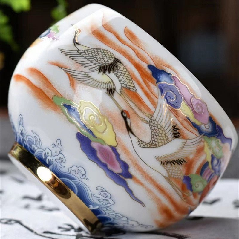 White Porcelain Single - cup Teacup Teacup High - grade Crane And Mutton Fat Jade Porcelain - The Sunflower Store Co