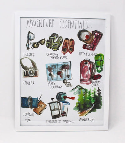 Adventure Essentials Art Print 11x14in, Home Decor, Travel Art, Wall Artwork - The Sunflower Store Co