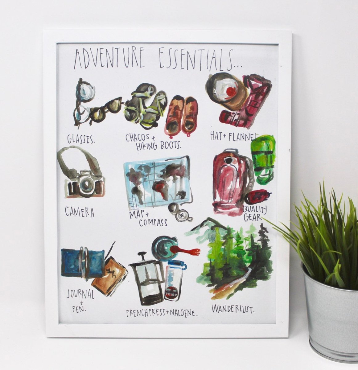 Adventure Essentials Art Print 11x14in, Home Decor, Travel Art, Wall Artwork - The Sunflower Store Co