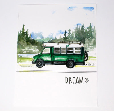 Dream Bus Life Art Print, 11x14in, Adventure Art, Home Decor, Vanlife Artwork - The Sunflower Store Co