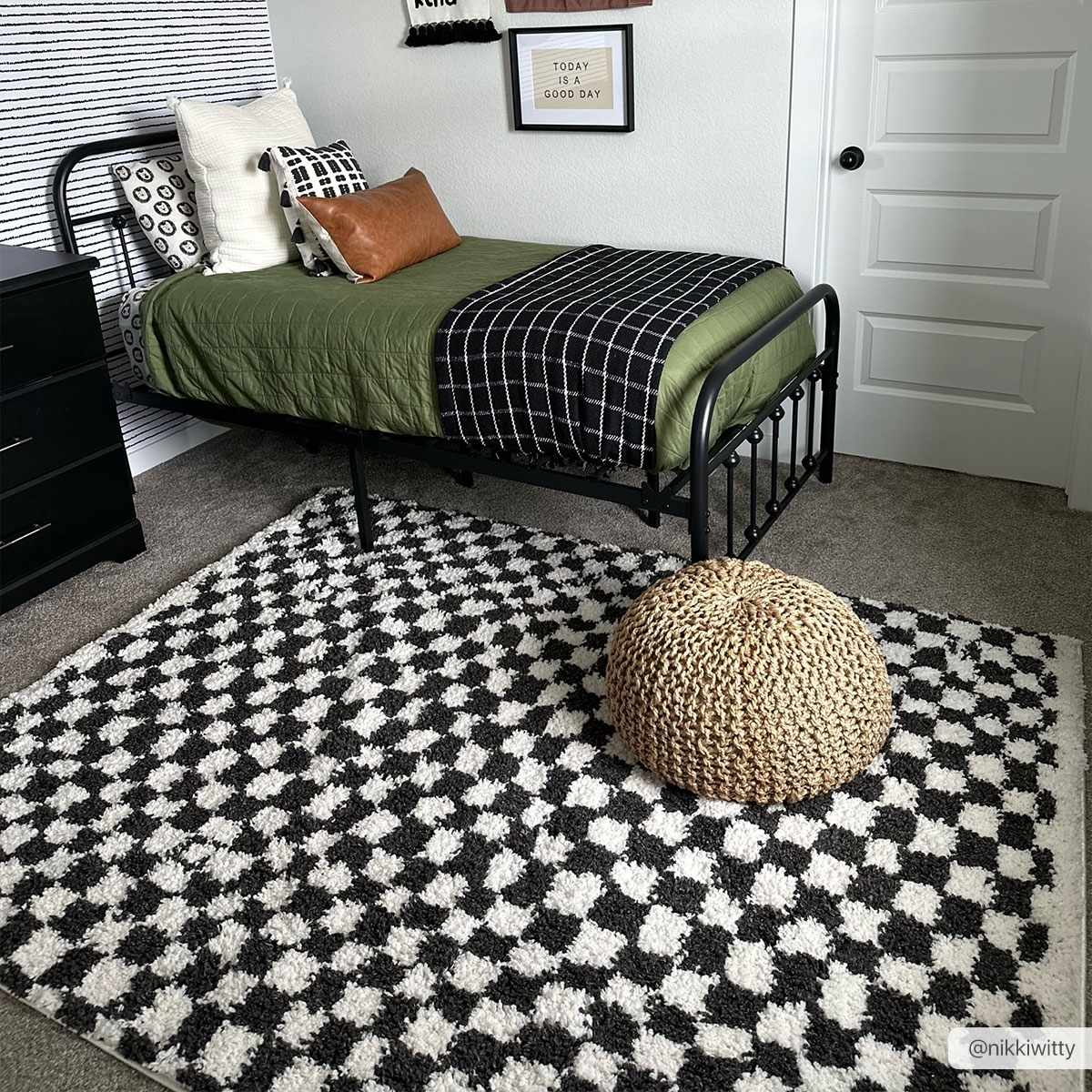 Kieu Black & White Checkered Area Rug - The Sunflower Store Co